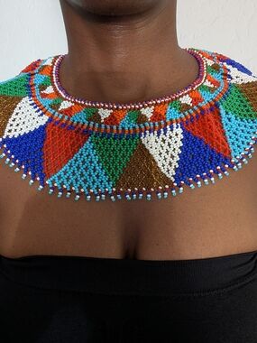 Handmade Beaded Collar Necklace in Multicolor